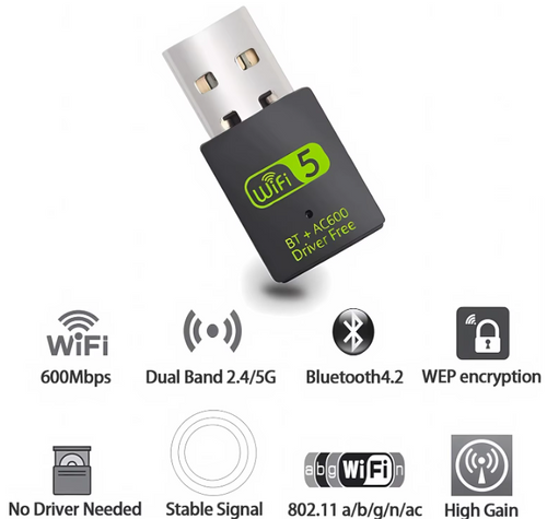 100Mbps USB WiFi Bluetooth 5,0 Adaptador 2 en 1 cifrado doble banda 2,4G y 5GHz USB WiFi 5 red inalámbrica WLAN receptor